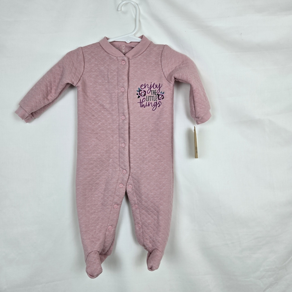 Chick Pea Girls Pink Footed Embroidered Snap Closure Quilted One Piece 3-6M‎ NEW